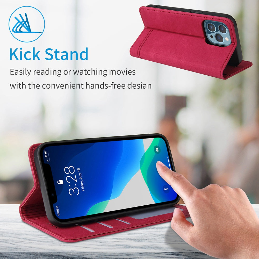 For iPhone 13 Pro 6.1 inch Shockproof Phone Cover Hardware Decor Magnetic Business Style PU Leather Wallet Case