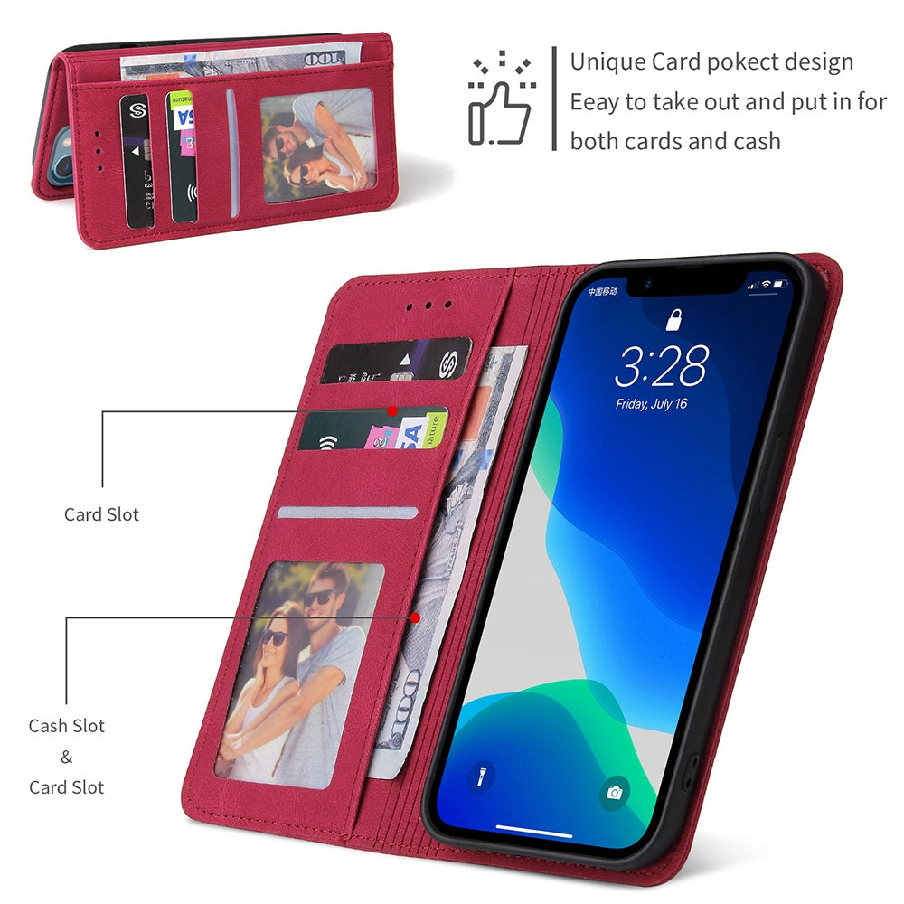 For iPhone 13 Pro 6.1 inch Shockproof Phone Cover Hardware Decor Magnetic Business Style PU Leather Wallet Case