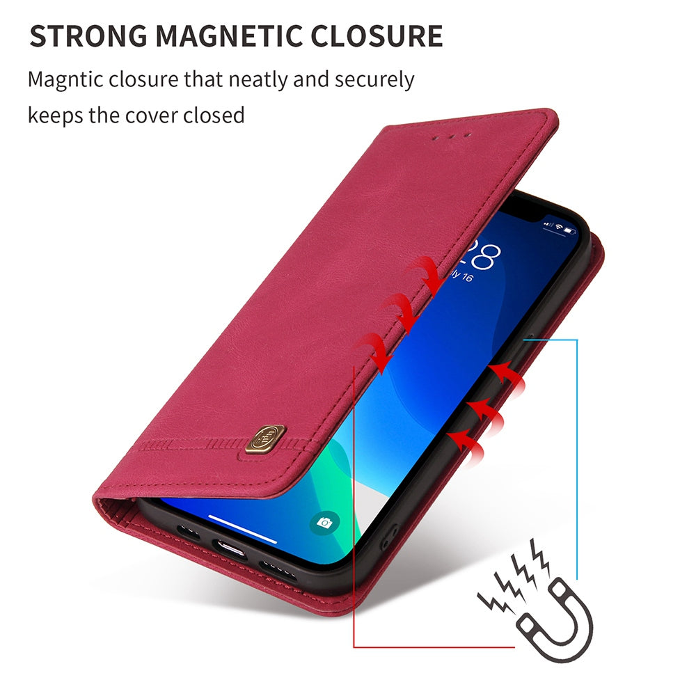 For iPhone 13 Pro 6.1 inch Shockproof Phone Cover Hardware Decor Magnetic Business Style PU Leather Wallet Case