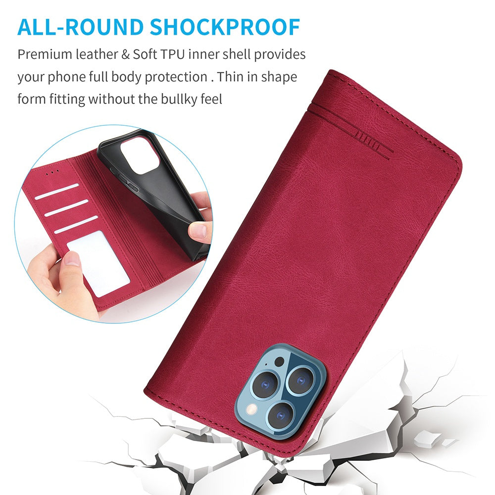 For iPhone 13 Pro 6.1 inch Shockproof Phone Cover Hardware Decor Magnetic Business Style PU Leather Wallet Case