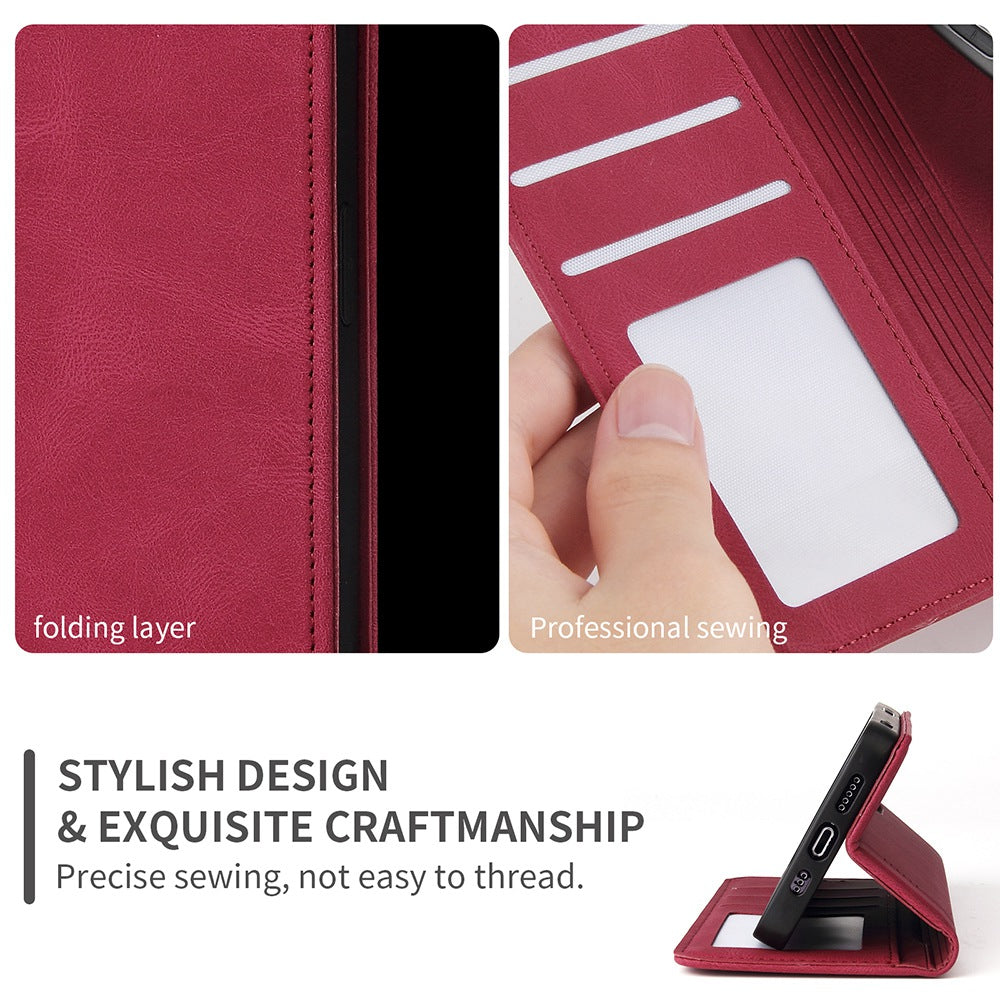 For iPhone 13 Pro 6.1 inch Shockproof Phone Cover Hardware Decor Magnetic Business Style PU Leather Wallet Case