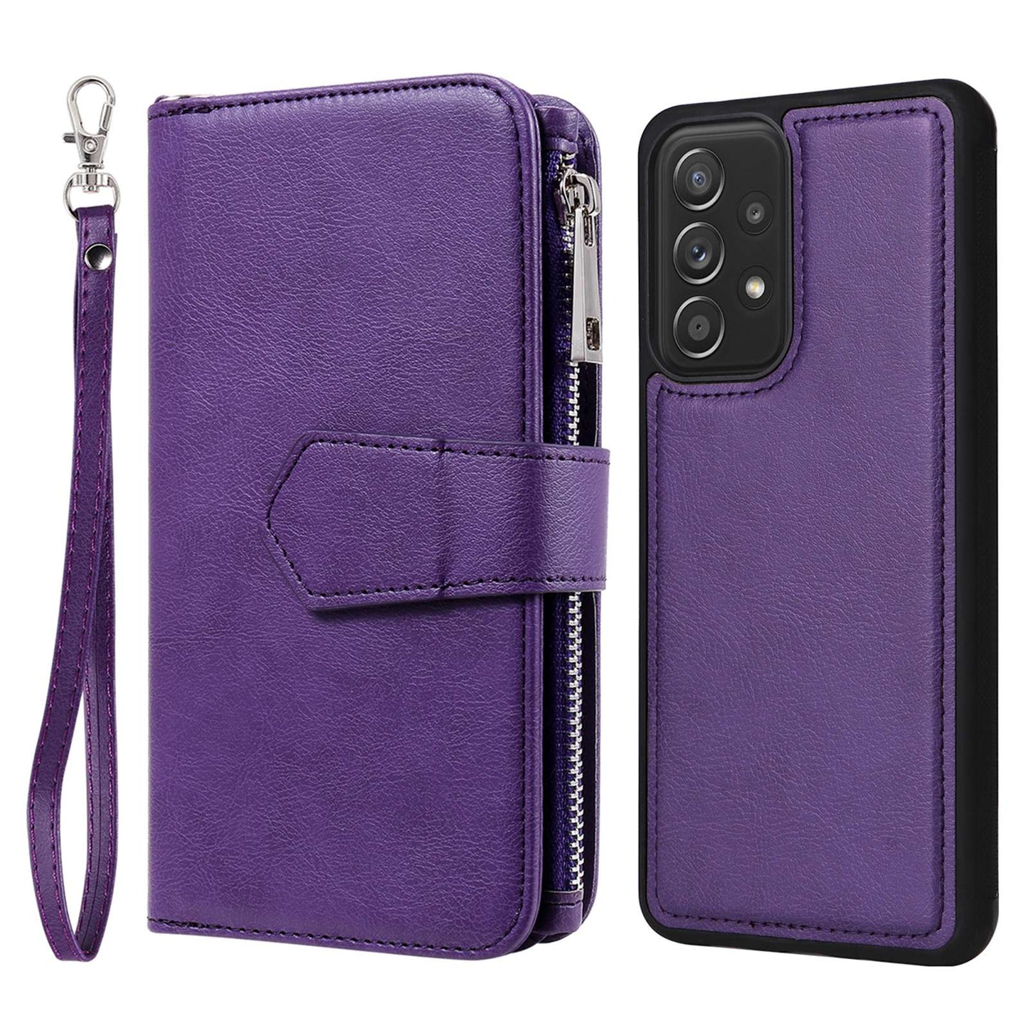 KT Multi-functional Series-4 for Samsung Galaxy A52s 5G / A52 5G / 4G PU Leather Wallet Case Zipper Pocket Phone Cover Adjustable Stand Shell
