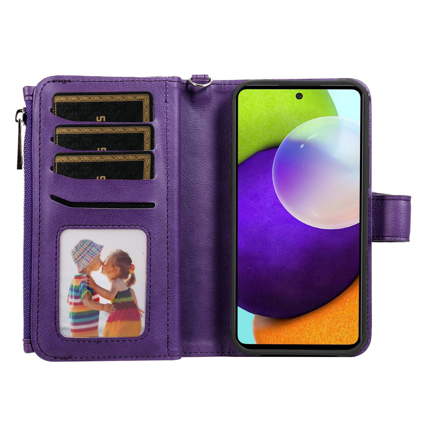 KT Multi-functional Series-4 for Samsung Galaxy A52s 5G / A52 5G / 4G PU Leather Wallet Case Zipper Pocket Phone Cover Adjustable Stand Shell