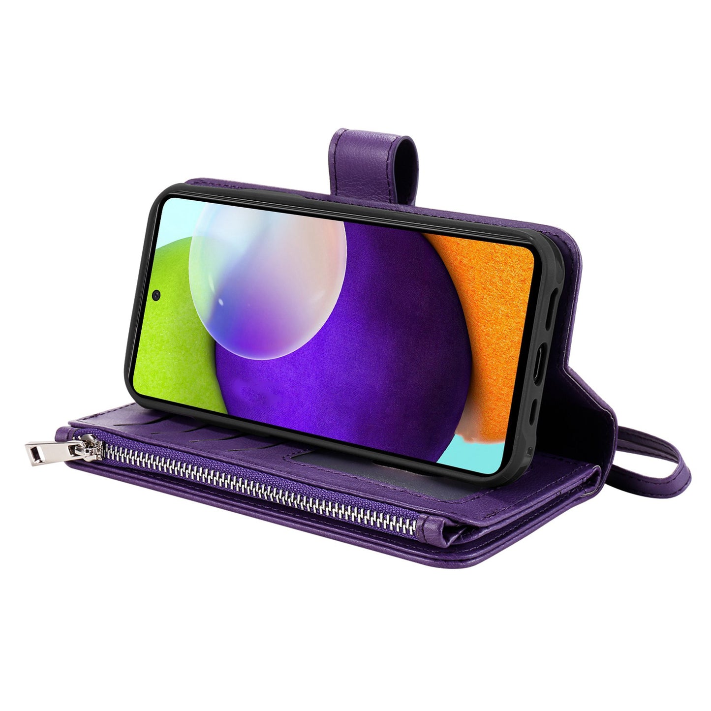 KT Multi-functional Series-4 for Samsung Galaxy A52s 5G / A52 5G / 4G PU Leather Wallet Case Zipper Pocket Phone Cover Adjustable Stand Shell