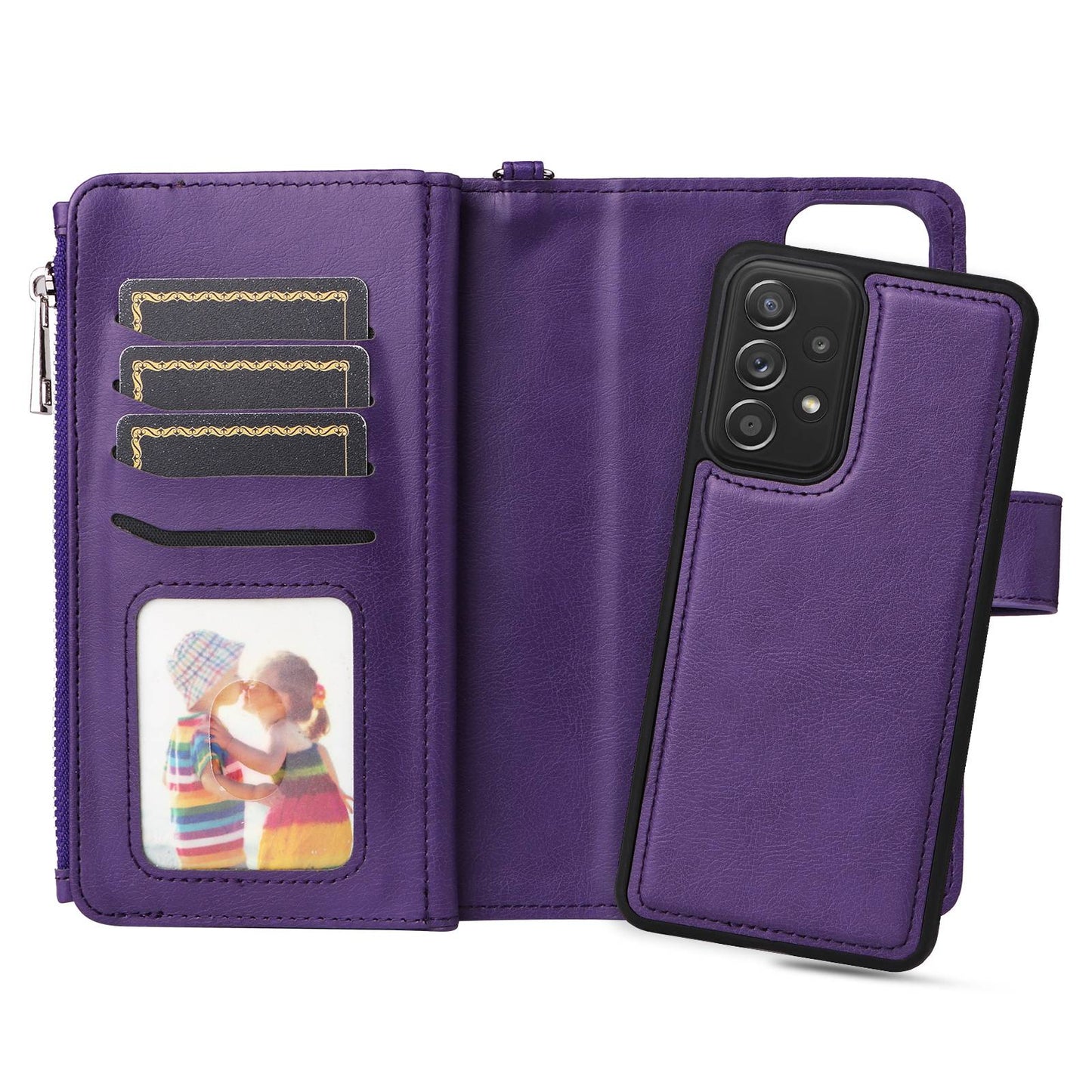 KT Multi-functional Series-4 for Samsung Galaxy A52s 5G / A52 5G / 4G PU Leather Wallet Case Zipper Pocket Phone Cover Adjustable Stand Shell
