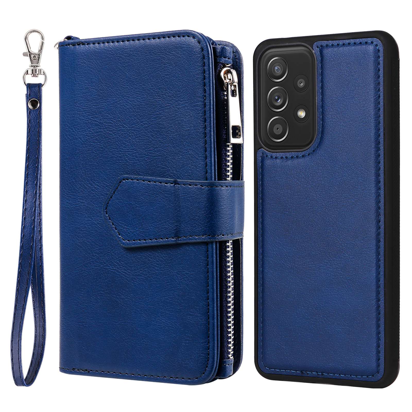 KT Multi-functional Series-4 for Samsung Galaxy A52s 5G / A52 5G / 4G PU Leather Wallet Case Zipper Pocket Phone Cover Adjustable Stand Shell