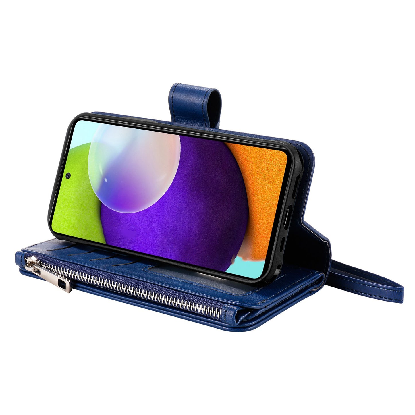 KT Multi-functional Series-4 for Samsung Galaxy A52s 5G / A52 5G / 4G PU Leather Wallet Case Zipper Pocket Phone Cover Adjustable Stand Shell