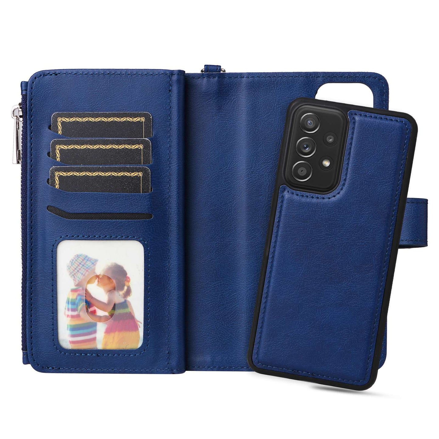 KT Multi-functional Series-4 for Samsung Galaxy A52s 5G / A52 5G / 4G PU Leather Wallet Case Zipper Pocket Phone Cover Adjustable Stand Shell
