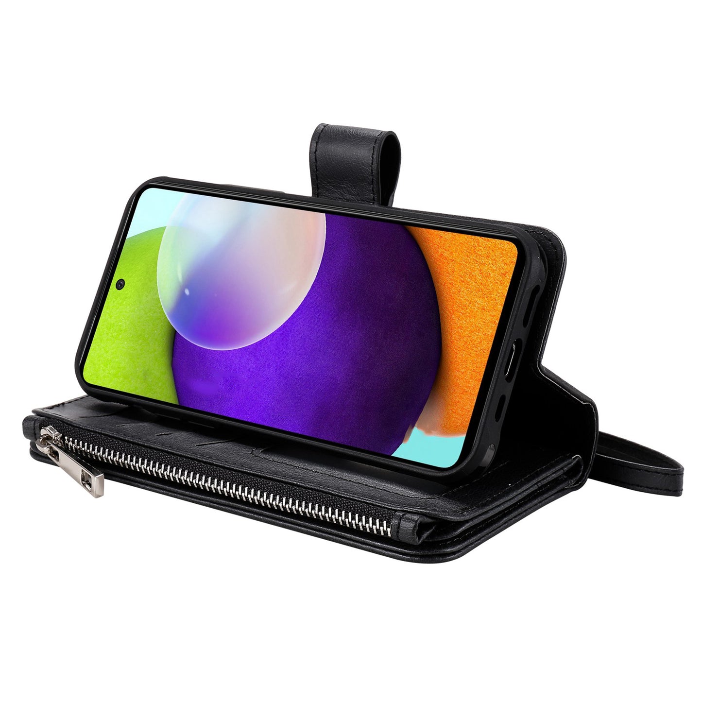 KT Multi-functional Series-4 for Samsung Galaxy A52s 5G / A52 5G / 4G PU Leather Wallet Case Zipper Pocket Phone Cover Adjustable Stand Shell