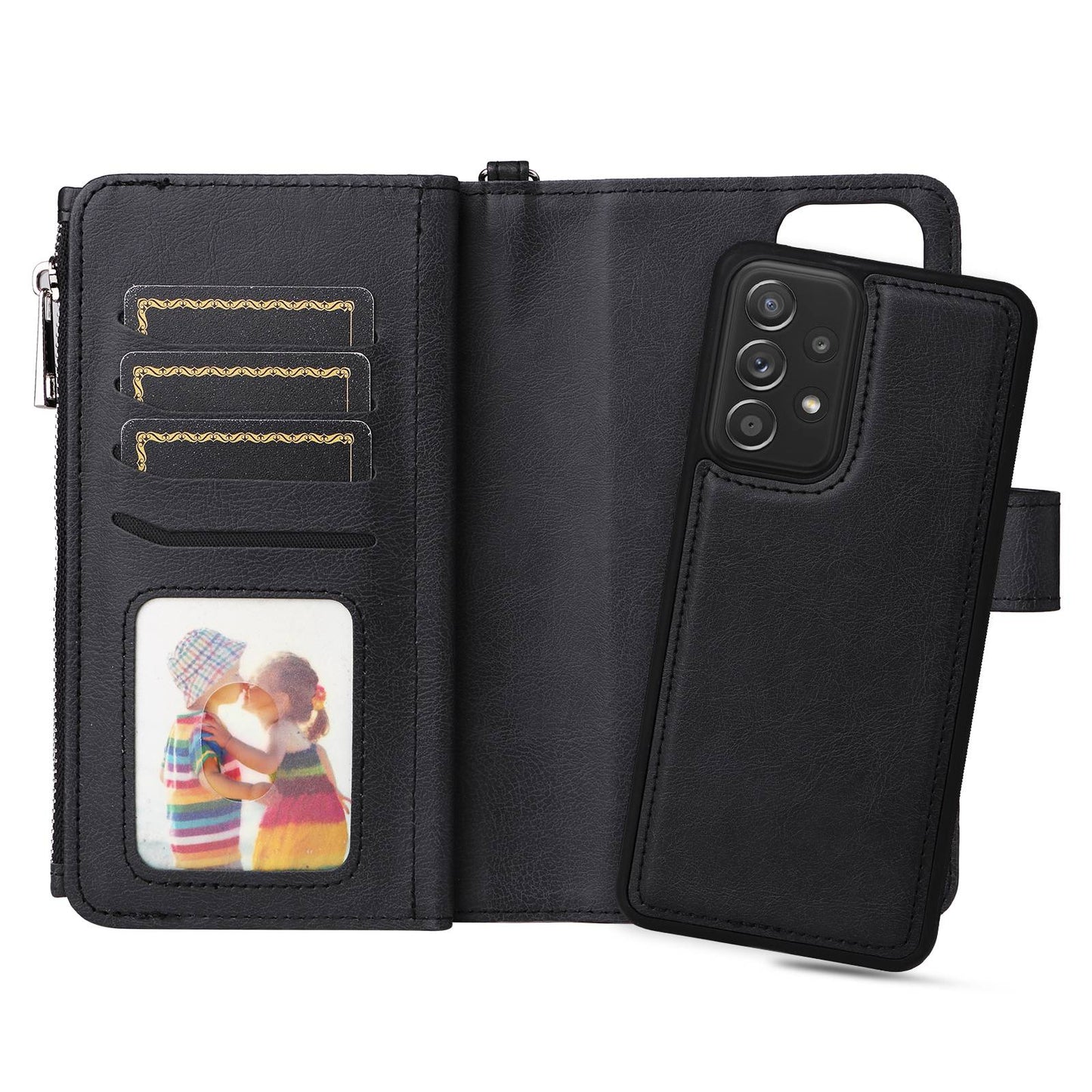 KT Multi-functional Series-4 for Samsung Galaxy A52s 5G / A52 5G / 4G PU Leather Wallet Case Zipper Pocket Phone Cover Adjustable Stand Shell