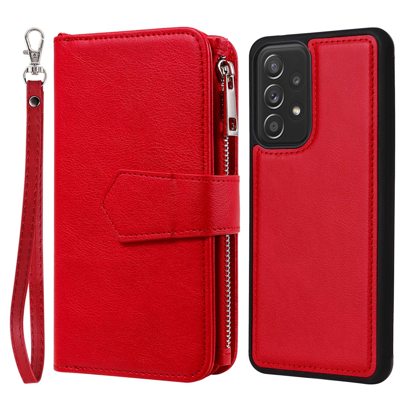 KT Multi-functional Series-4 for Samsung Galaxy A52s 5G / A52 5G / 4G PU Leather Wallet Case Zipper Pocket Phone Cover Adjustable Stand Shell