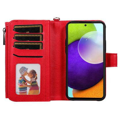KT Multi-functional Series-4 for Samsung Galaxy A52s 5G / A52 5G / 4G PU Leather Wallet Case Zipper Pocket Phone Cover Adjustable Stand Shell