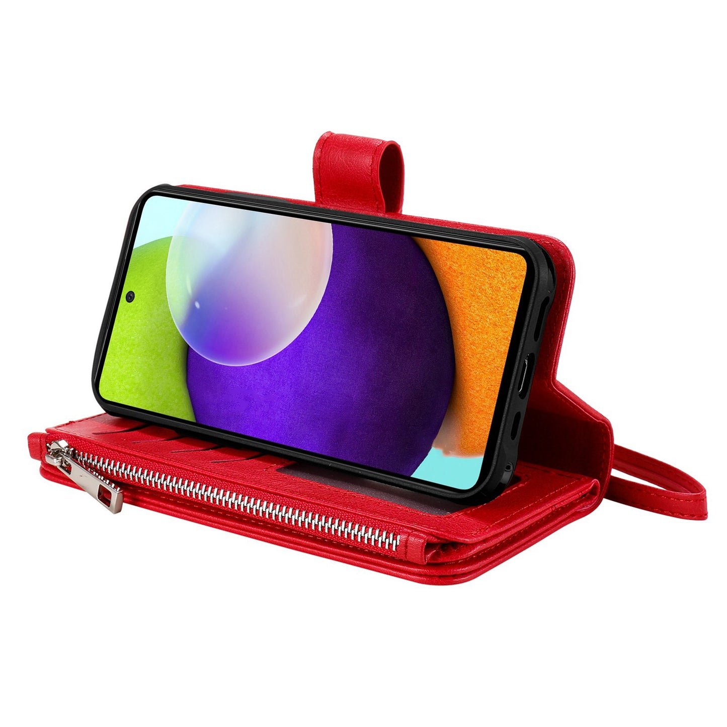 KT Multi-functional Series-4 for Samsung Galaxy A52s 5G / A52 5G / 4G PU Leather Wallet Case Zipper Pocket Phone Cover Adjustable Stand Shell