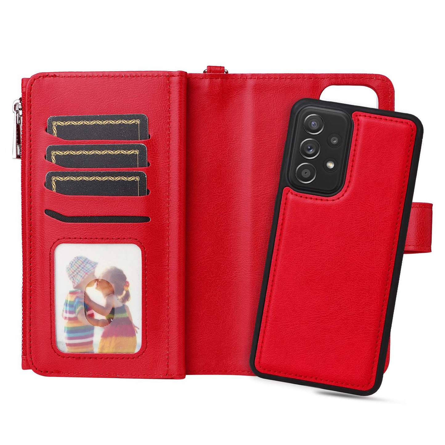 KT Multi-functional Series-4 for Samsung Galaxy A52s 5G / A52 5G / 4G PU Leather Wallet Case Zipper Pocket Phone Cover Adjustable Stand Shell