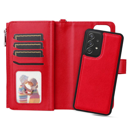 KT Multi-functional Series-4 for Samsung Galaxy A52s 5G / A52 5G / 4G PU Leather Wallet Case Zipper Pocket Phone Cover Adjustable Stand Shell
