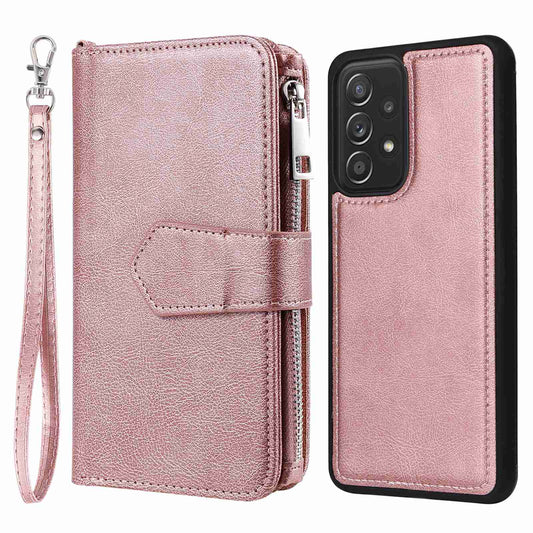 KT Multi-functional Series-4 for Samsung Galaxy A52s 5G / A52 5G / 4G PU Leather Wallet Case Zipper Pocket Phone Cover Adjustable Stand Shell