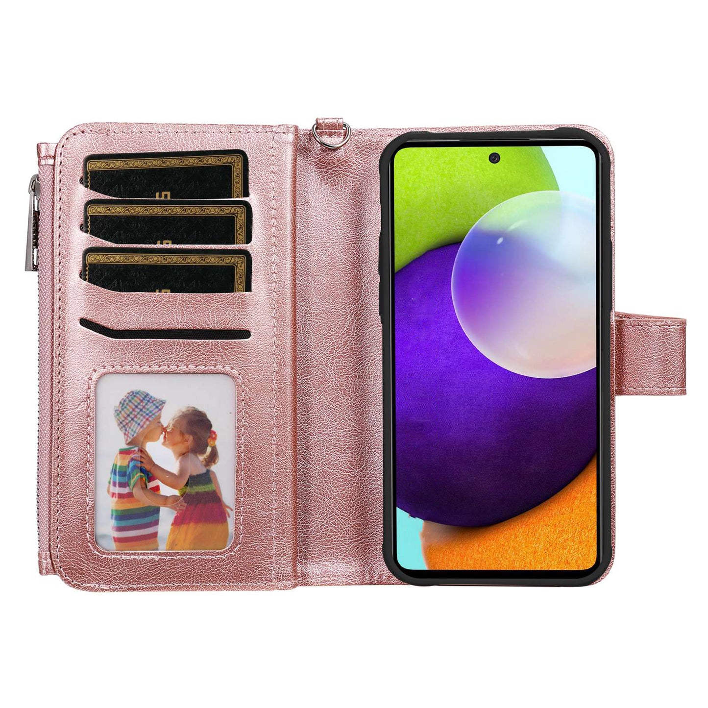 KT Multi-functional Series-4 for Samsung Galaxy A52s 5G / A52 5G / 4G PU Leather Wallet Case Zipper Pocket Phone Cover Adjustable Stand Shell