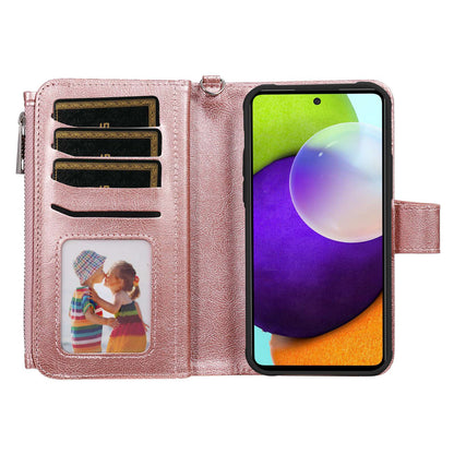 KT Multi-functional Series-4 for Samsung Galaxy A52s 5G / A52 5G / 4G PU Leather Wallet Case Zipper Pocket Phone Cover Adjustable Stand Shell