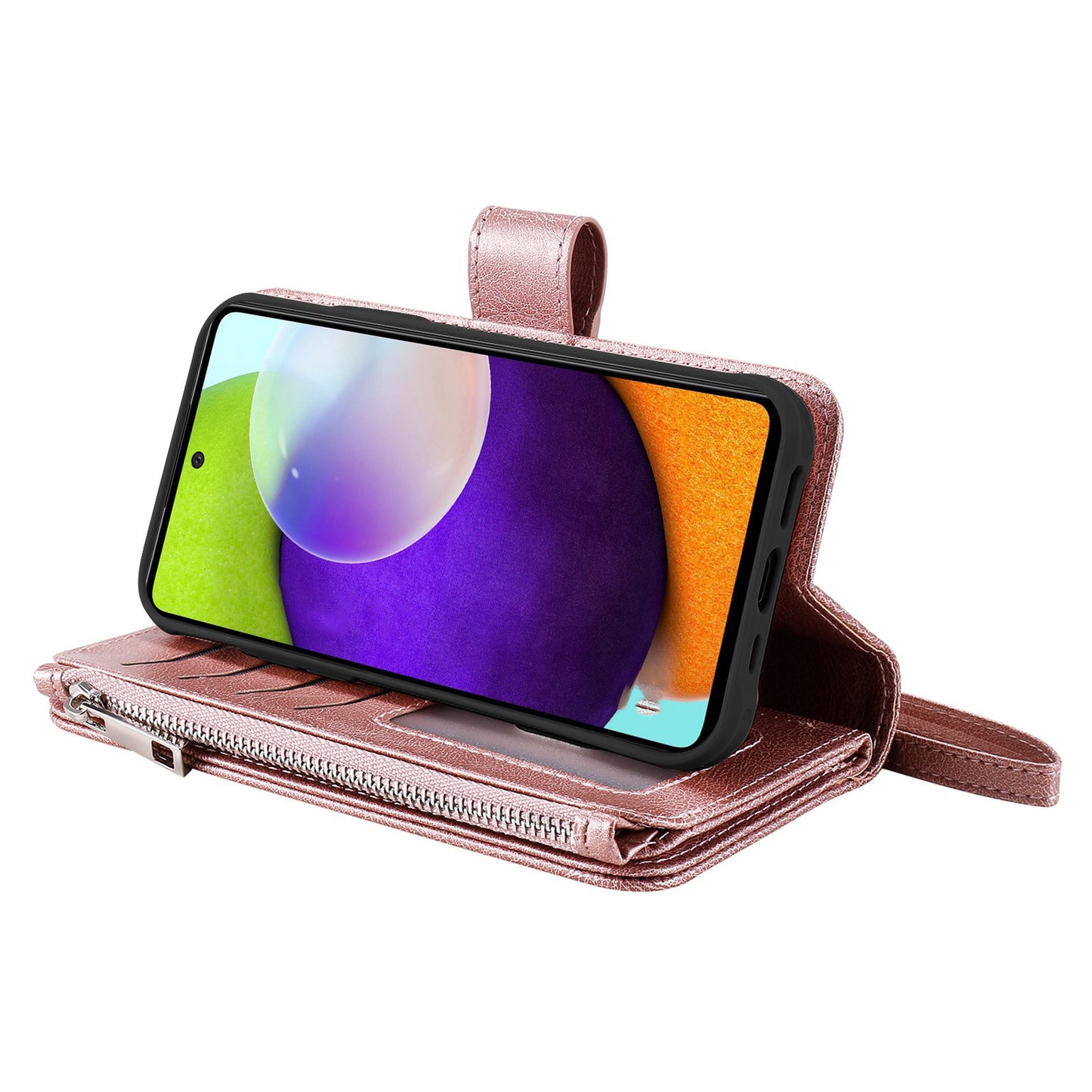 KT Multi-functional Series-4 for Samsung Galaxy A52s 5G / A52 5G / 4G PU Leather Wallet Case Zipper Pocket Phone Cover Adjustable Stand Shell