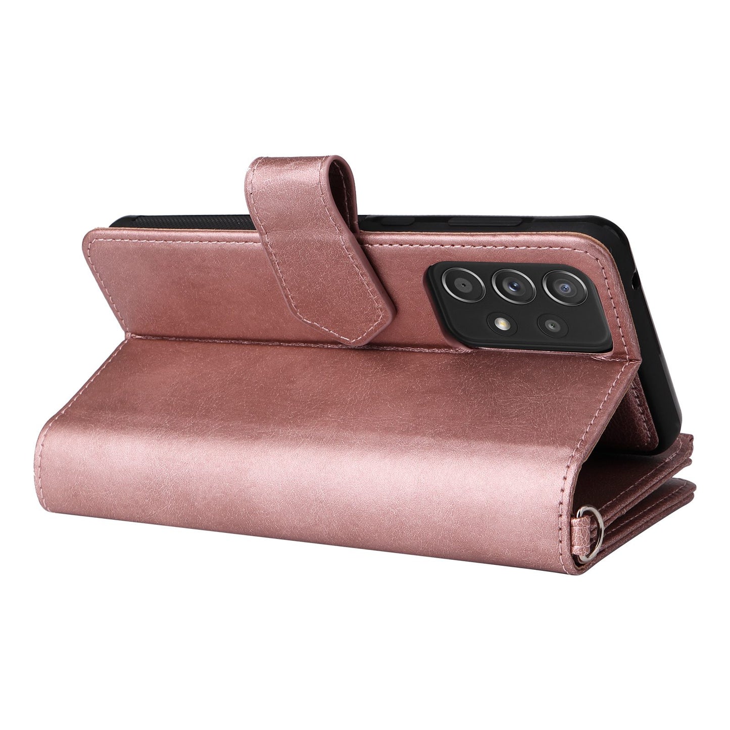 KT Multi-functional Series-4 for Samsung Galaxy A52s 5G / A52 5G / 4G PU Leather Wallet Case Zipper Pocket Phone Cover Adjustable Stand Shell