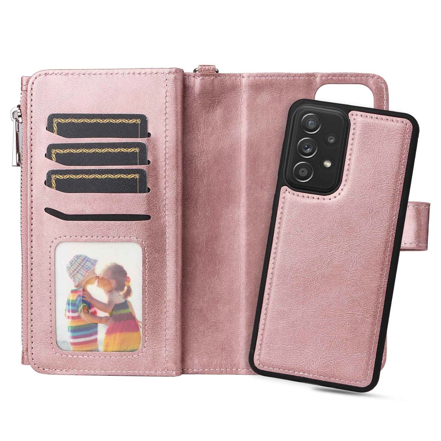 KT Multi-functional Series-4 for Samsung Galaxy A52s 5G / A52 5G / 4G PU Leather Wallet Case Zipper Pocket Phone Cover Adjustable Stand Shell