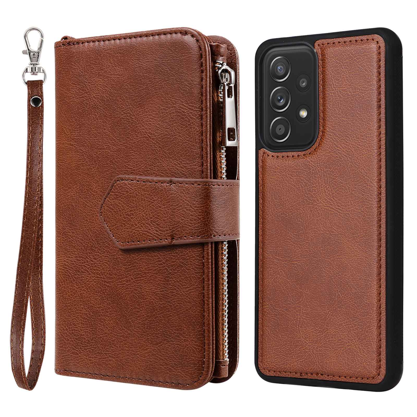 KT Multi-functional Series-4 for Samsung Galaxy A52s 5G / A52 5G / 4G PU Leather Wallet Case Zipper Pocket Phone Cover Adjustable Stand Shell