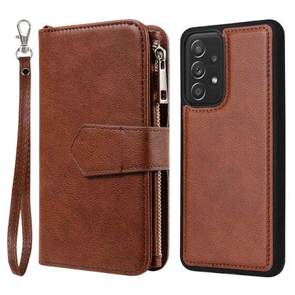 KT Multi-functional Series-4 for Samsung Galaxy A52s 5G / A52 5G / 4G PU Leather Wallet Case Zipper Pocket Phone Cover Adjustable Stand Shell