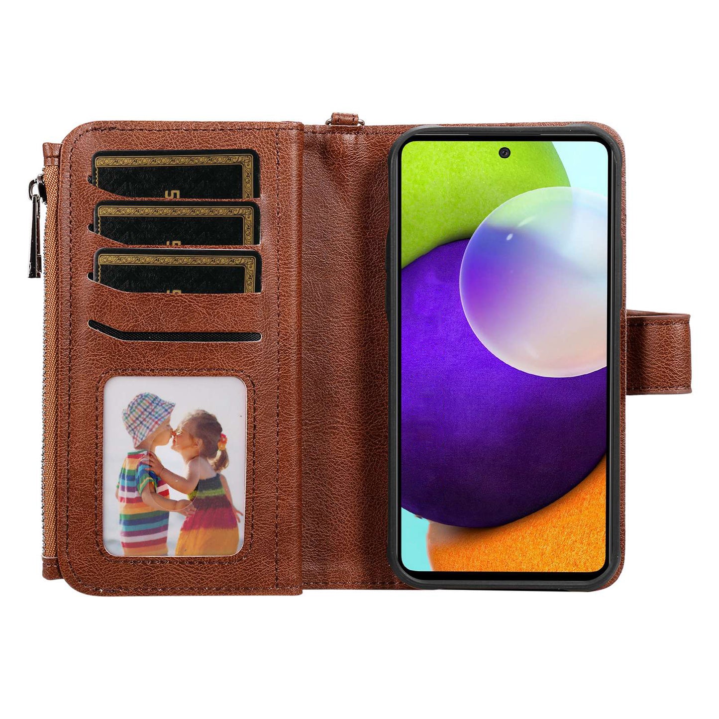 KT Multi-functional Series-4 for Samsung Galaxy A52s 5G / A52 5G / 4G PU Leather Wallet Case Zipper Pocket Phone Cover Adjustable Stand Shell
