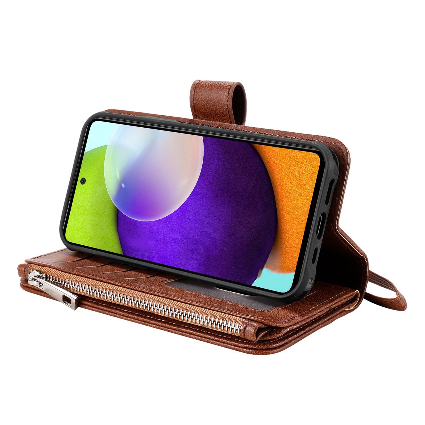 KT Multi-functional Series-4 for Samsung Galaxy A52s 5G / A52 5G / 4G PU Leather Wallet Case Zipper Pocket Phone Cover Adjustable Stand Shell