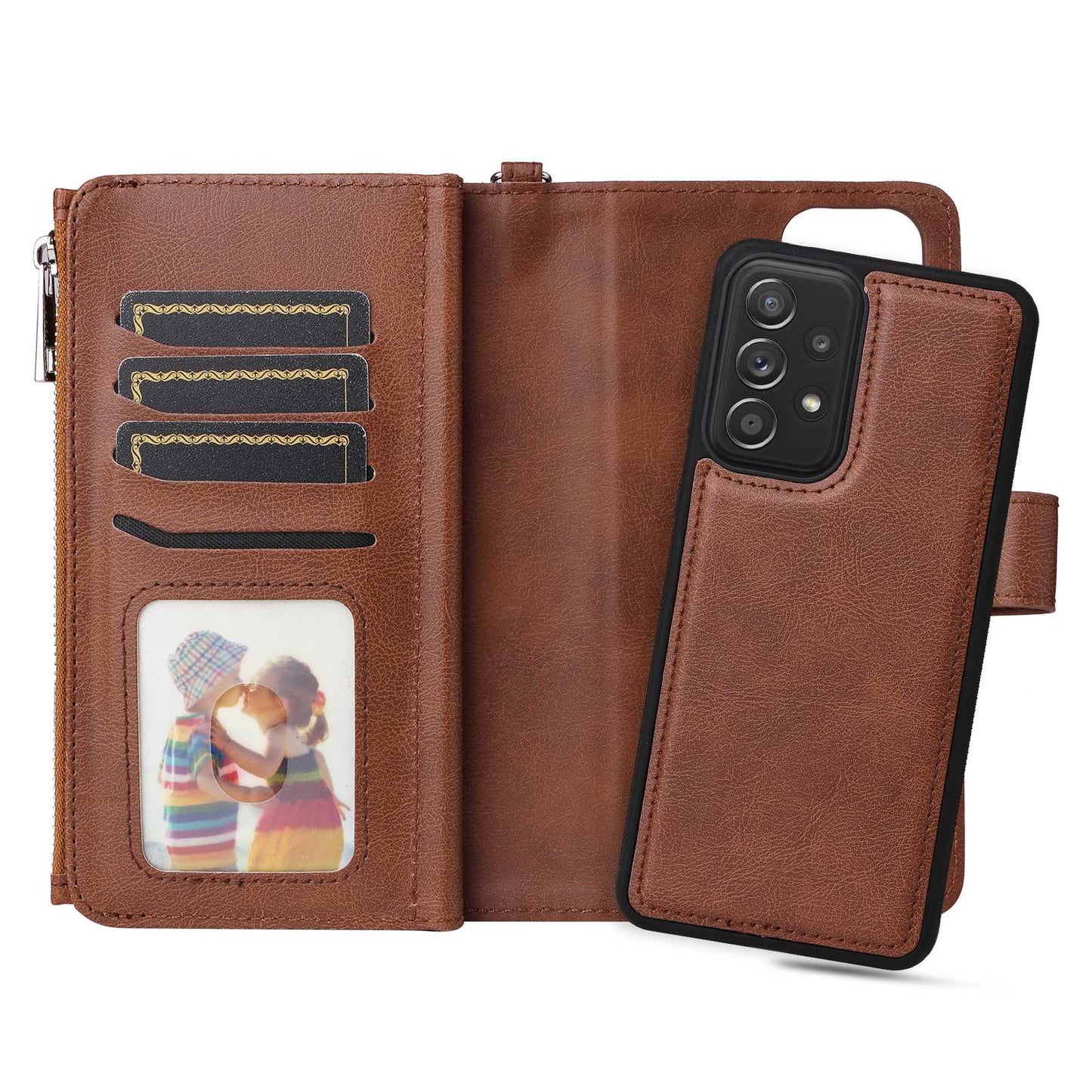 KT Multi-functional Series-4 for Samsung Galaxy A52s 5G / A52 5G / 4G PU Leather Wallet Case Zipper Pocket Phone Cover Adjustable Stand Shell