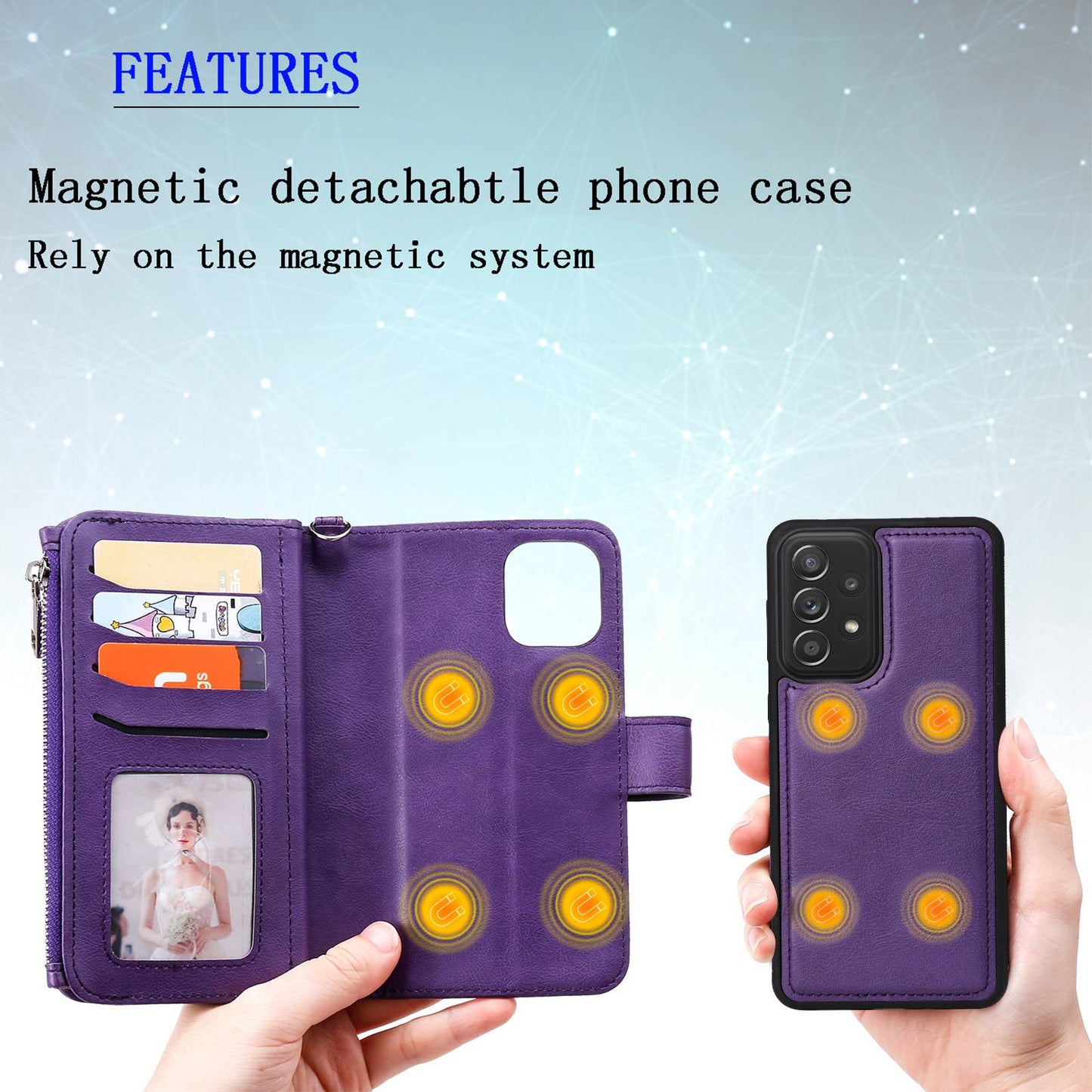 KT Multi-functional Series-4 for Samsung Galaxy A52s 5G / A52 5G / 4G PU Leather Wallet Case Zipper Pocket Phone Cover Adjustable Stand Shell