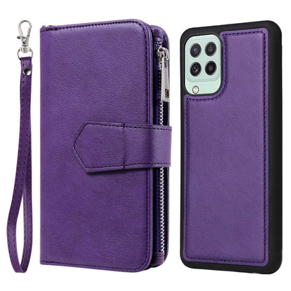 KT Multi-functional Series-4 Magnetic Phone Case for Samsung Galaxy A22 4G (EU Version),  Stand PU Leather Wallet Cover with Zipper Pocket