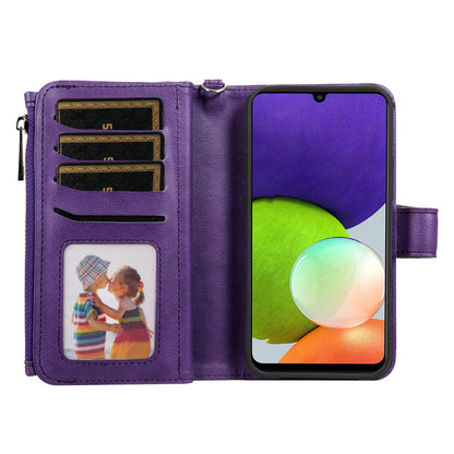 KT Multi-functional Series-4 Magnetic Phone Case for Samsung Galaxy A22 4G (EU Version),  Stand PU Leather Wallet Cover with Zipper Pocket