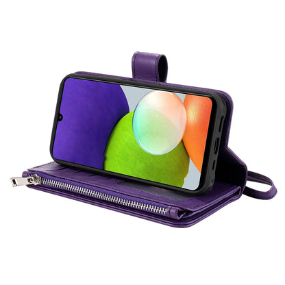KT Multi-functional Series-4 Magnetic Phone Case for Samsung Galaxy A22 4G (EU Version),  Stand PU Leather Wallet Cover with Zipper Pocket
