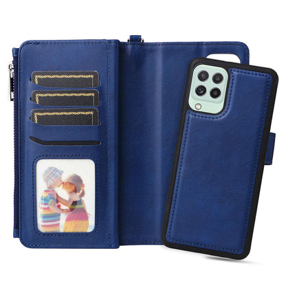 KT Multi-functional Series-4 Magnetic Phone Case for Samsung Galaxy A22 4G (EU Version),  Stand PU Leather Wallet Cover with Zipper Pocket