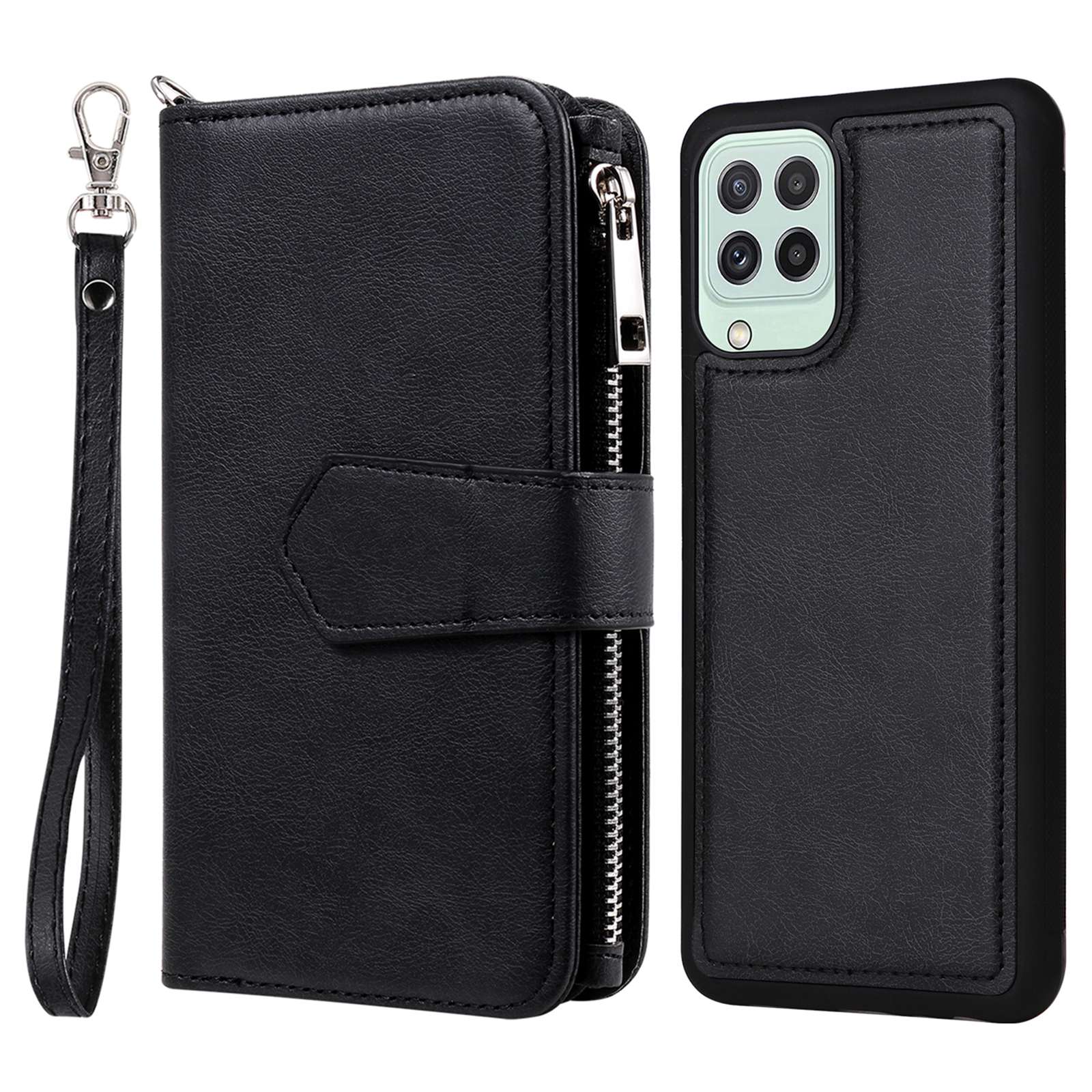 KT Multi-functional Series-4 Magnetic Phone Case for Samsung Galaxy A22 4G (EU Version),  Stand PU Leather Wallet Cover with Zipper Pocket