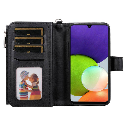 KT Multi-functional Series-4 Magnetic Phone Case for Samsung Galaxy A22 4G (EU Version),  Stand PU Leather Wallet Cover with Zipper Pocket