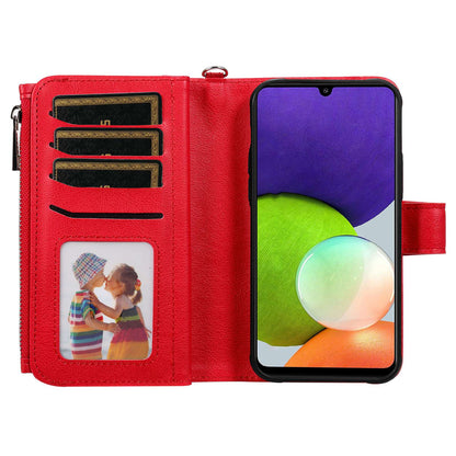 KT Multi-functional Series-4 Magnetic Phone Case for Samsung Galaxy A22 4G (EU Version),  Stand PU Leather Wallet Cover with Zipper Pocket