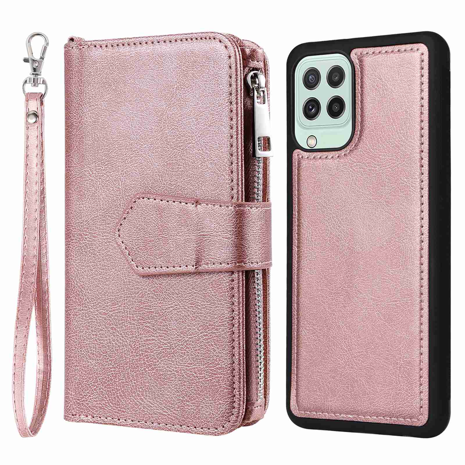 KT Multi-functional Series-4 Magnetic Phone Case for Samsung Galaxy A22 4G (EU Version),  Stand PU Leather Wallet Cover with Zipper Pocket