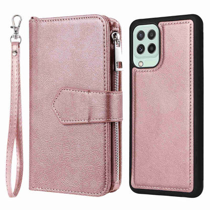 KT Multi-functional Series-4 Magnetic Phone Case for Samsung Galaxy A22 4G (EU Version),  Stand PU Leather Wallet Cover with Zipper Pocket
