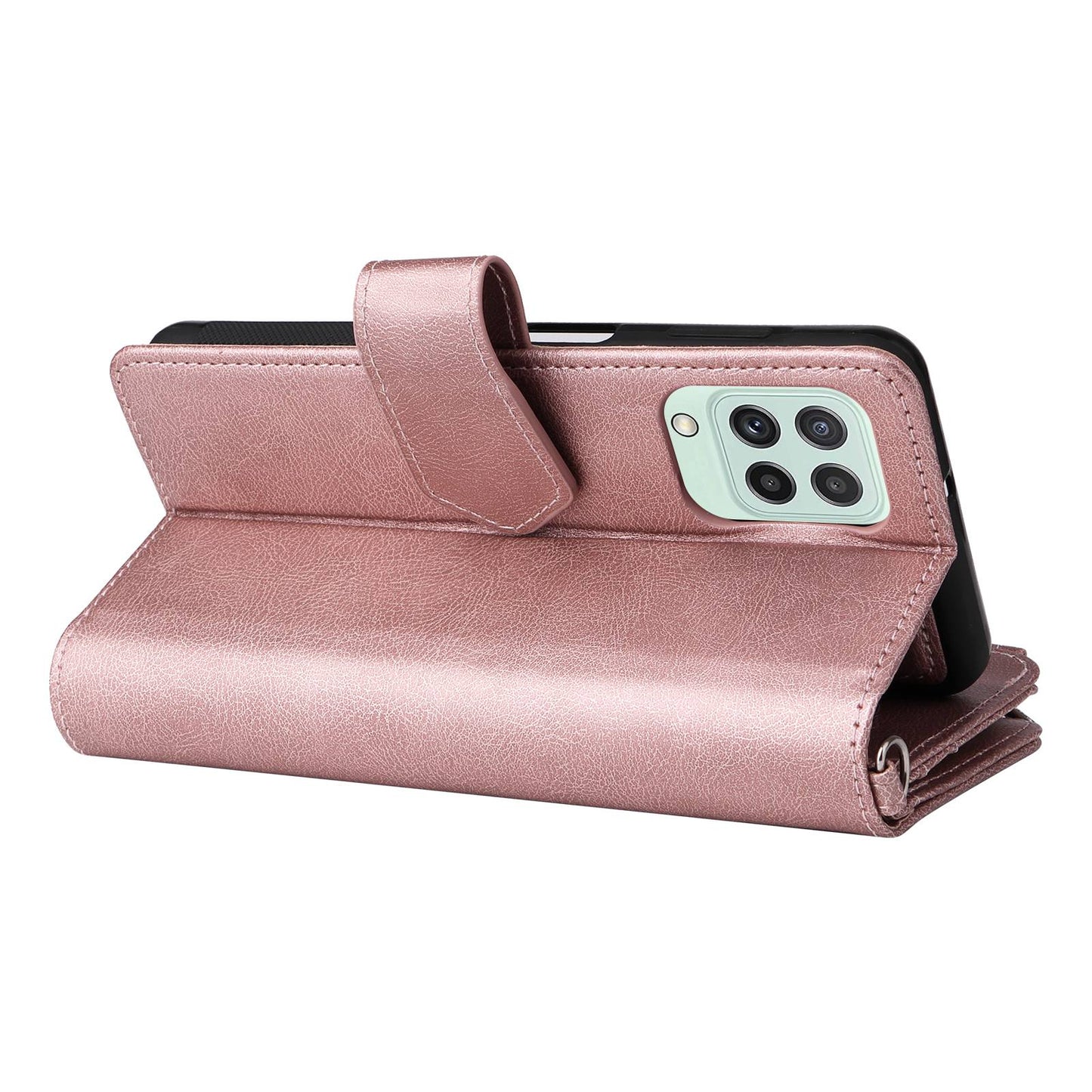KT Multi-functional Series-4 Magnetic Phone Case for Samsung Galaxy A22 4G (EU Version),  Stand PU Leather Wallet Cover with Zipper Pocket