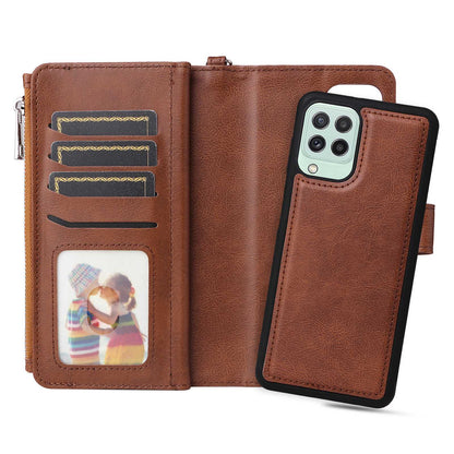 KT Multi-functional Series-4 Magnetic Phone Case for Samsung Galaxy A22 4G (EU Version),  Stand PU Leather Wallet Cover with Zipper Pocket
