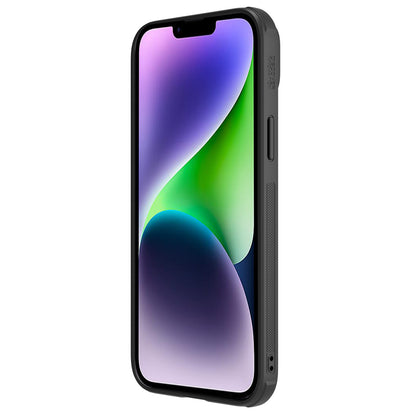 NILLKIN For iPhone 14 Plus Protective Case Anti Scratch Phone Cover PU Leather Coated PC + TPU Phone Case with Slide Camera Cover