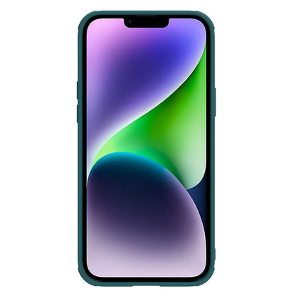 NILLKIN For iPhone 14 Plus Protective Case Anti Scratch Phone Cover PU Leather Coated PC + TPU Phone Case with Slide Camera Cover