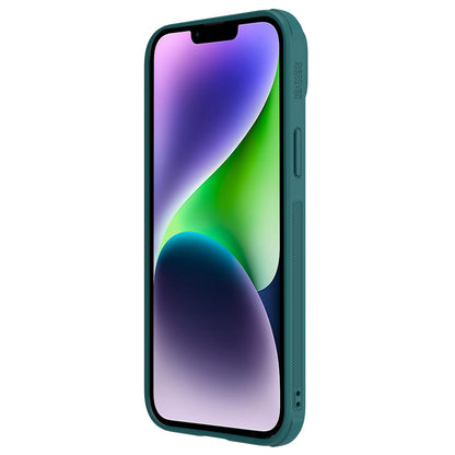 NILLKIN For iPhone 14 Plus Protective Case Anti Scratch Phone Cover PU Leather Coated PC + TPU Phone Case with Slide Camera Cover