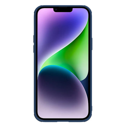 NILLKIN For iPhone 14 Plus Protective Case Anti Scratch Phone Cover PU Leather Coated PC + TPU Phone Case with Slide Camera Cover