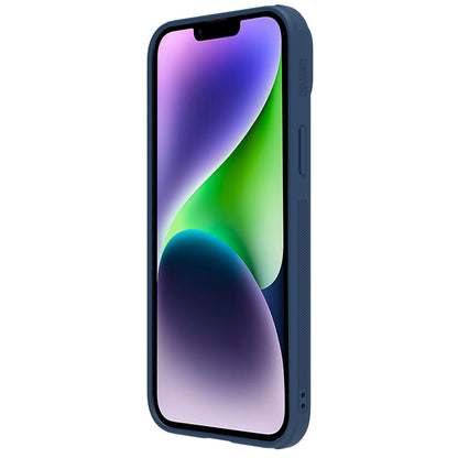 NILLKIN For iPhone 14 Plus Protective Case Anti Scratch Phone Cover PU Leather Coated PC + TPU Phone Case with Slide Camera Cover