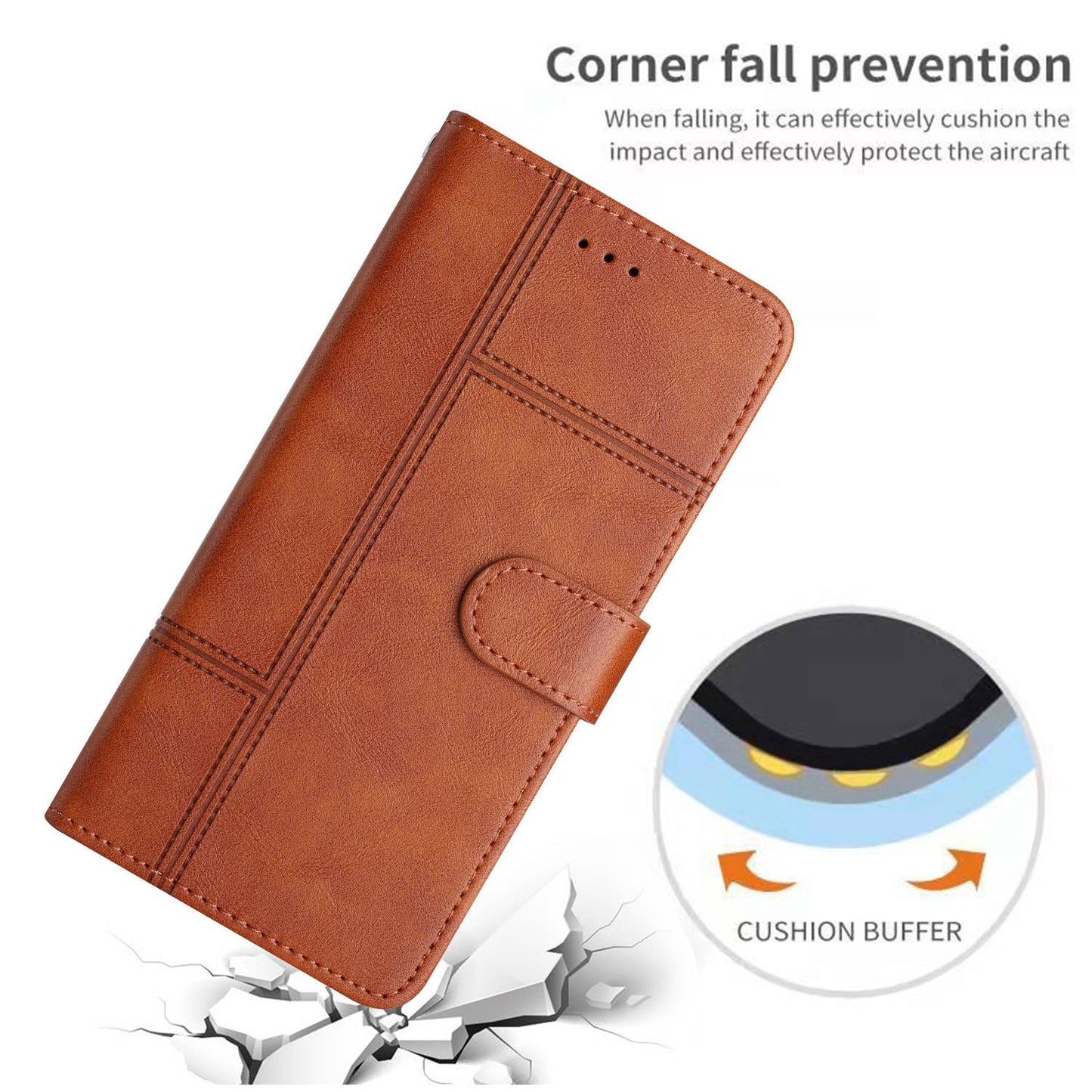 Phone Wallet Case For iPhone 13 Pro 6.1 inch, Business Style Cowhide Texture PU Leather Folio Flip Phone Cover Stand with Strap