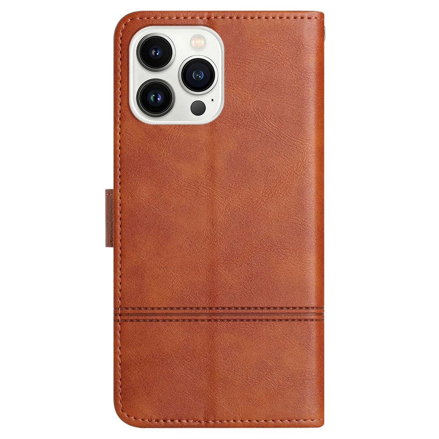 Phone Wallet Case For iPhone 13 Pro 6.1 inch, Business Style Cowhide Texture PU Leather Folio Flip Phone Cover Stand with Strap
