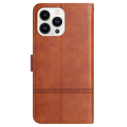 Phone Wallet Case For iPhone 13 Pro 6.1 inch, Business Style Cowhide Texture PU Leather Folio Flip Phone Cover Stand with Strap
